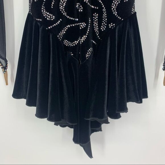 Ice Figure Skating Dress Girls Long Sleeved Black Gymnastics Dress - Picture 12 of 15